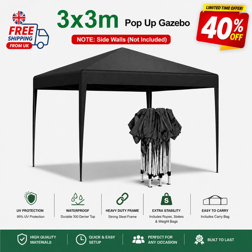 3x3m heavy duty gazebo marquee - 3x3m,